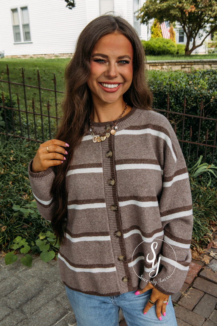 Bonfire Nights Striped Sweater- Light Mocha Multi