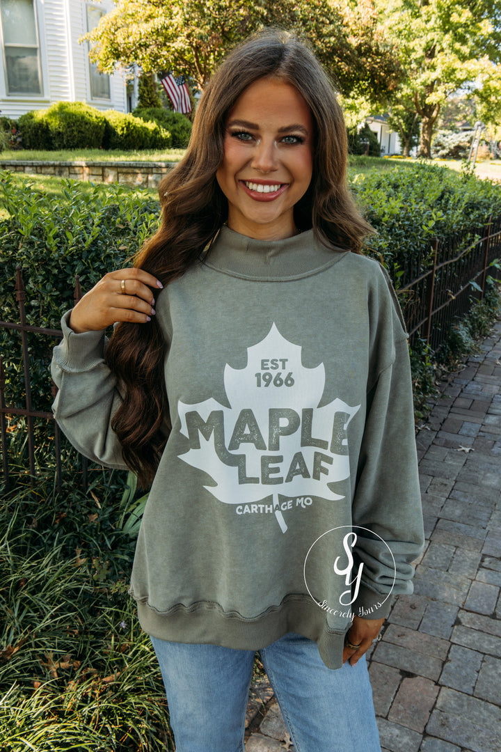 Maple Leaf Mock Neck - Washed Olive