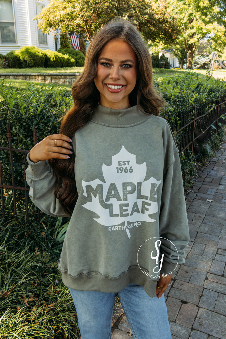 Maple Leaf Mock Neck - Washed Olive