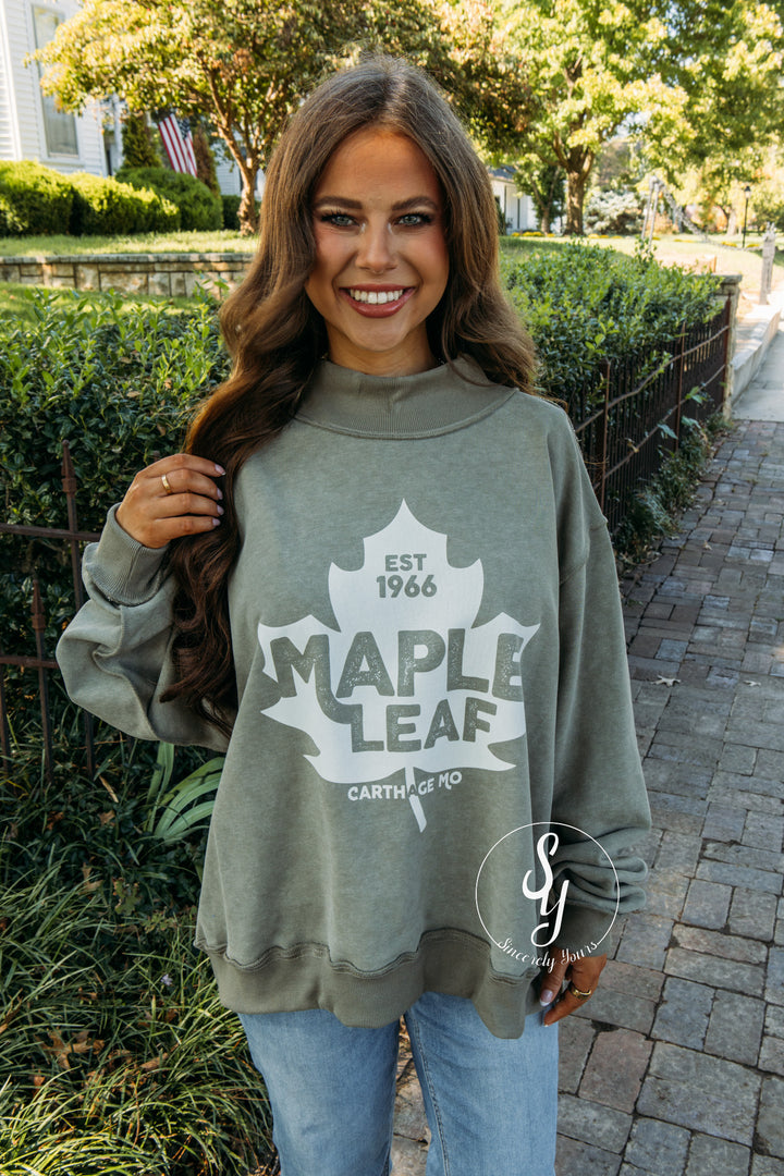 Maple Leaf Mock Neck - Washed Olive