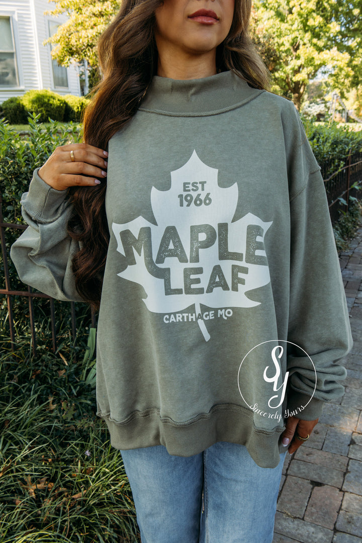 Maple Leaf Mock Neck - Washed Olive
