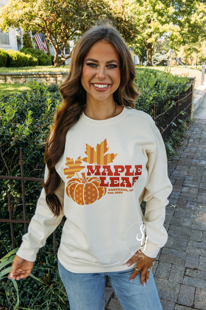 Polka Dot Pumpkin Maple Leaf Crewneck - Ivory