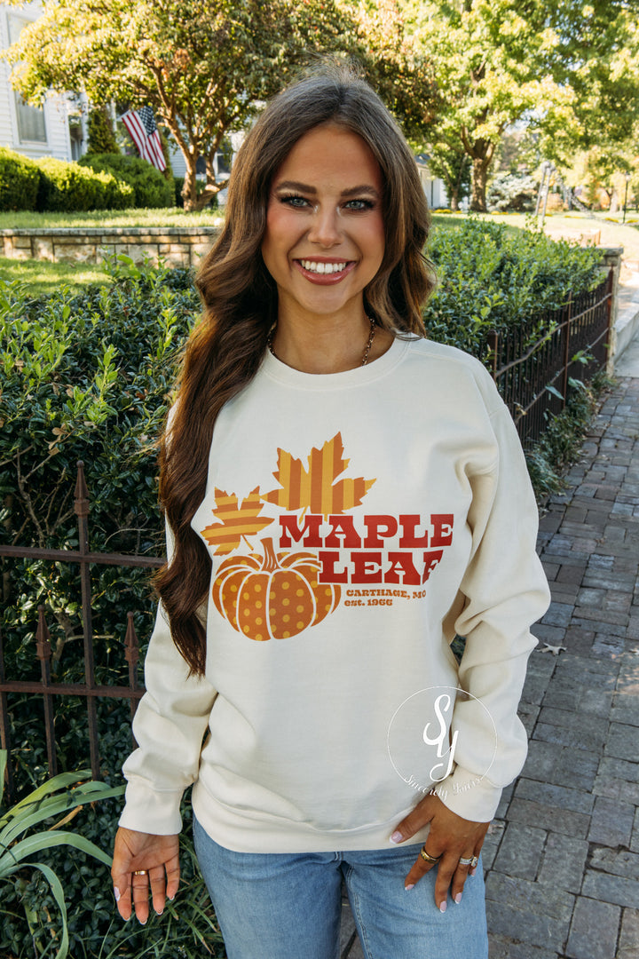 Polka Dot Pumpkin Maple Leaf Crewneck - Ivory