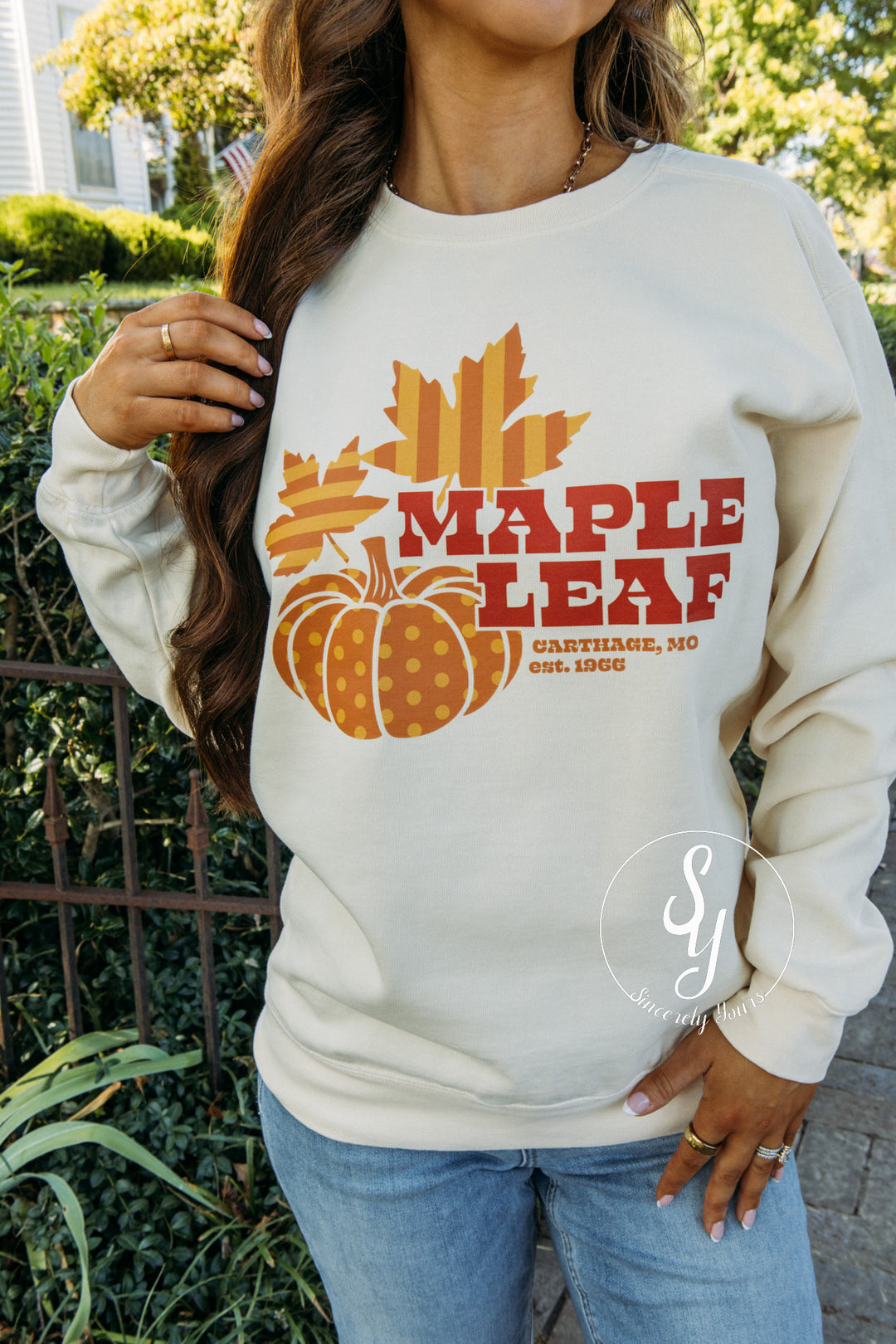 Polka Dot Pumpkin Maple Leaf Crewneck - Ivory