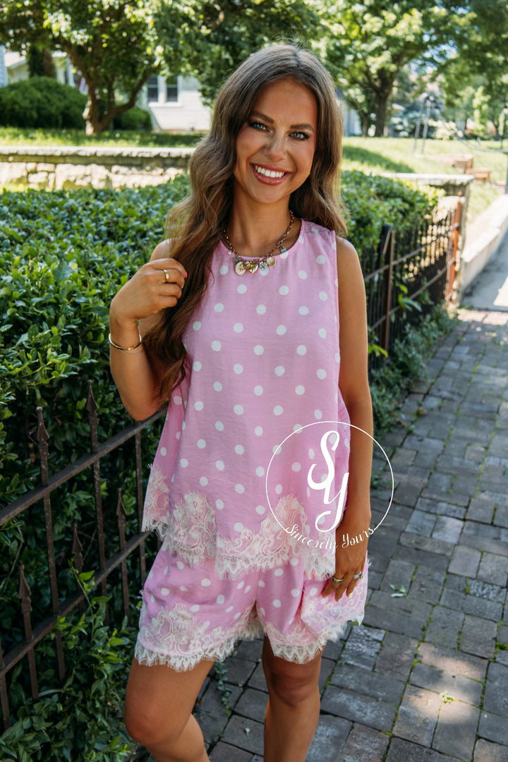 Lace Filled Spot Set - Pink