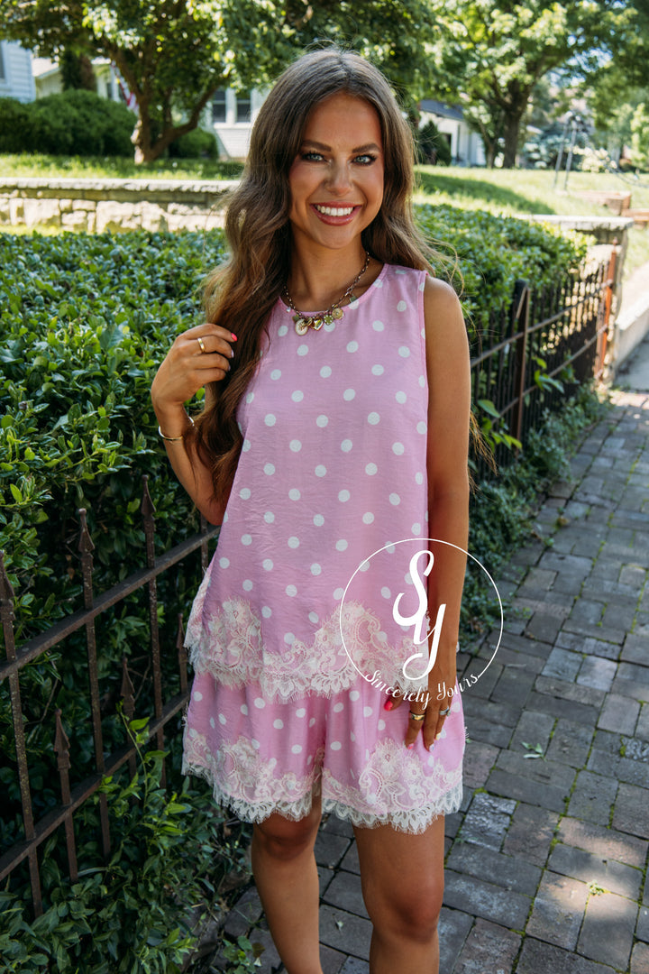 Lace Filled Spot Set - Pink