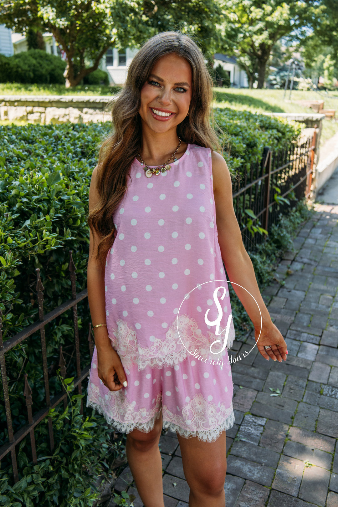 Lace Filled Spot Set - Pink