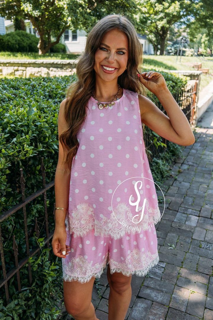 Lace Filled Spot Set - Pink