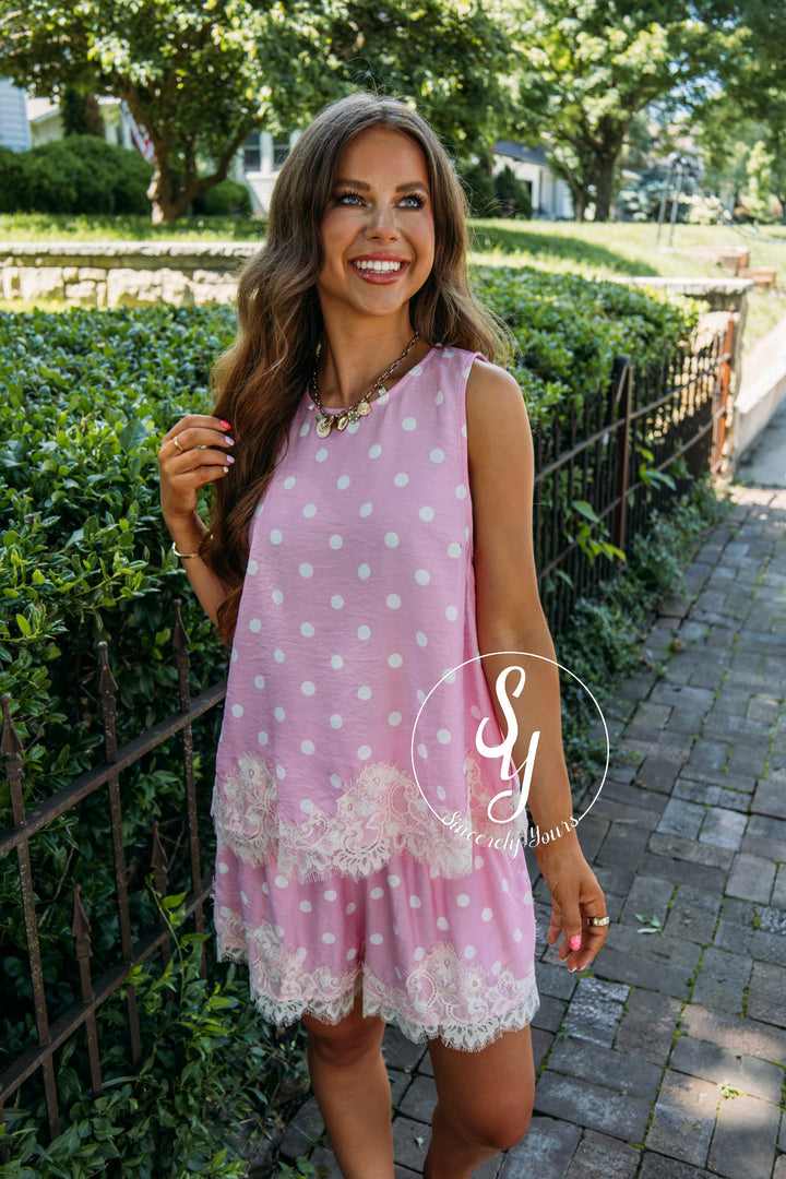 Lace Filled Spot Set - Pink