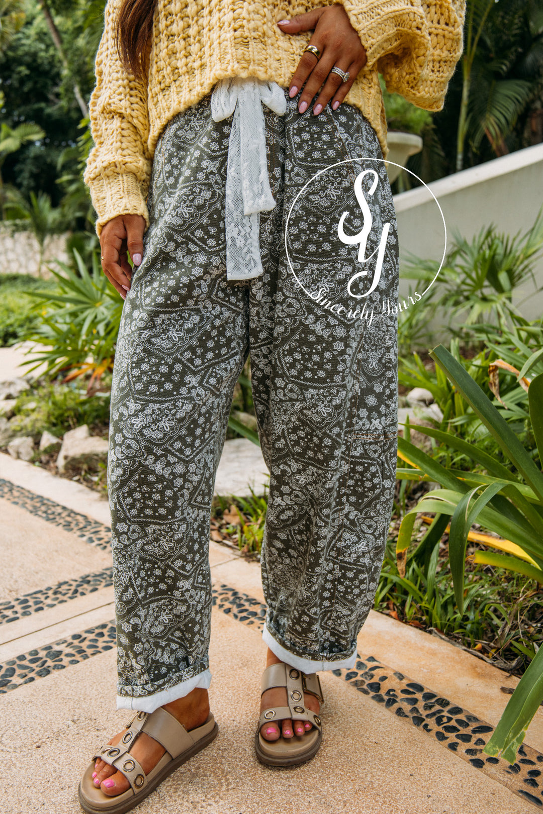 Paisley Lace Pants- Washed Olive