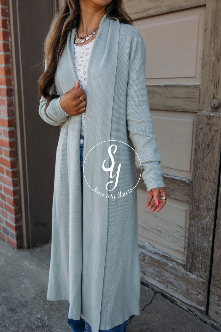 Cozy Up Waffle Knit Cardigan - Sage
