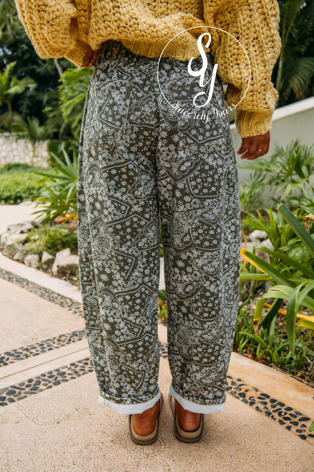 Paisley Lace Pants- Washed Olive