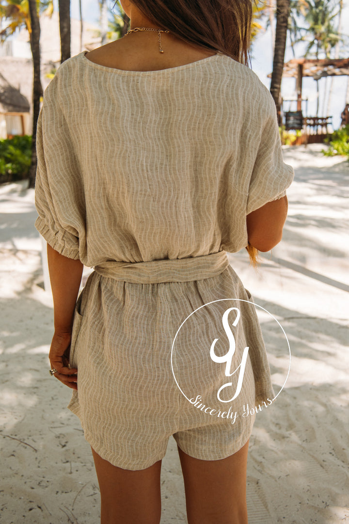 First Class Act Romper- Sand