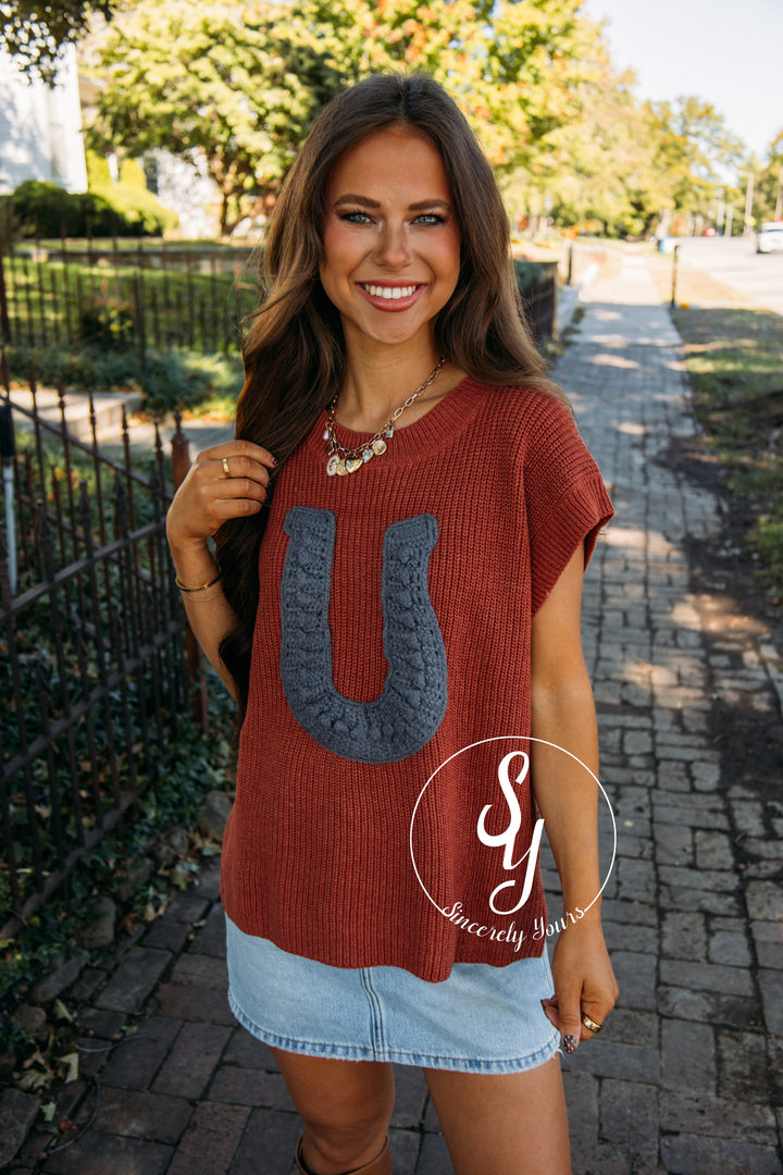 Horseshoe Life Sweater - Terracotta