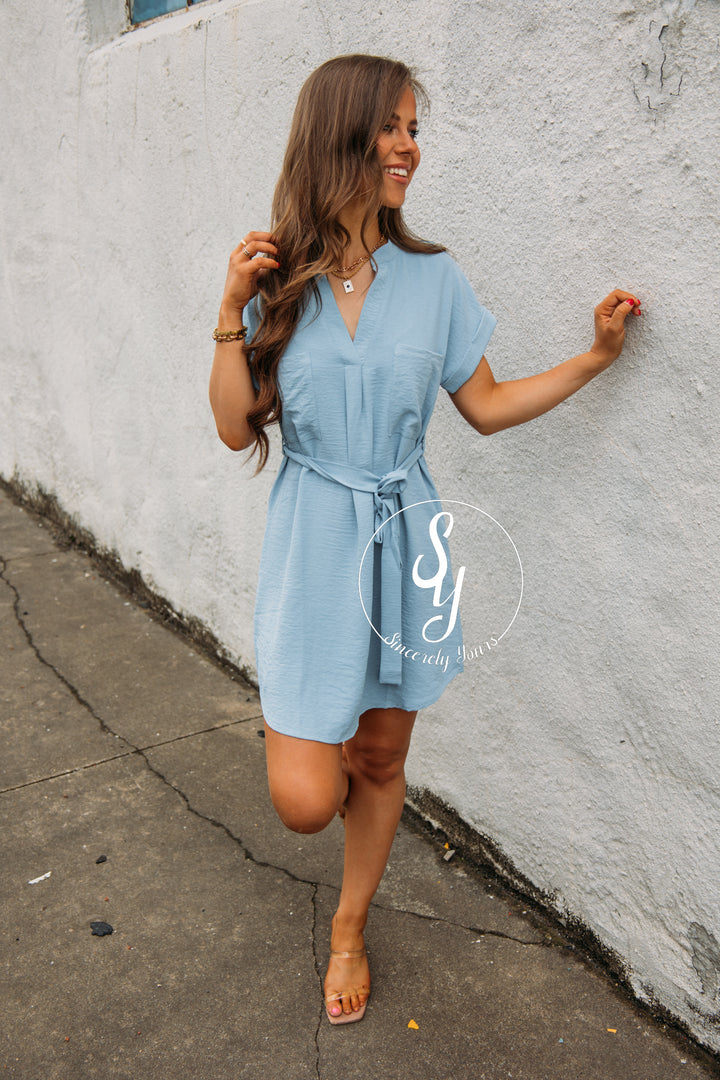 Second Glance Button Dress - Medium Blue