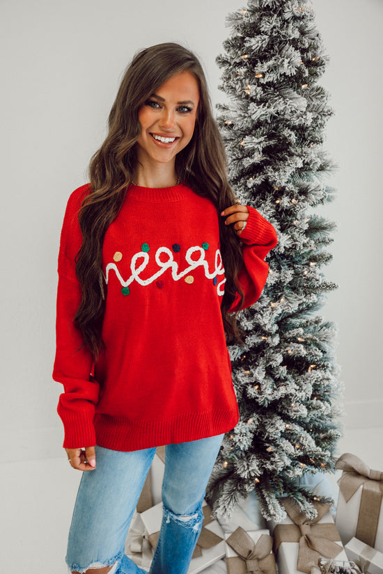 Colorful Christmas Sweater - Red