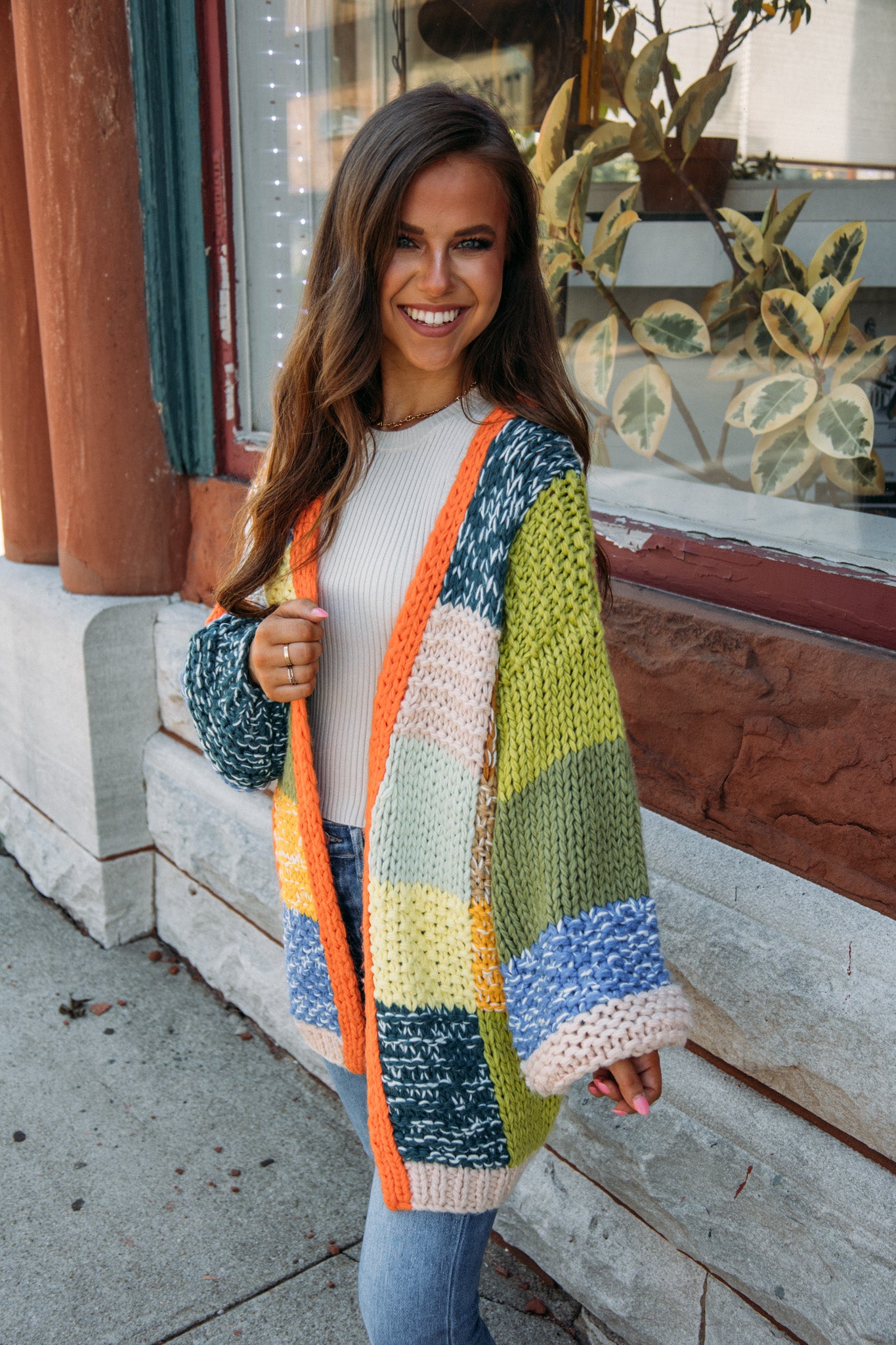 Blocking It Out Cardigan - Orange Multi