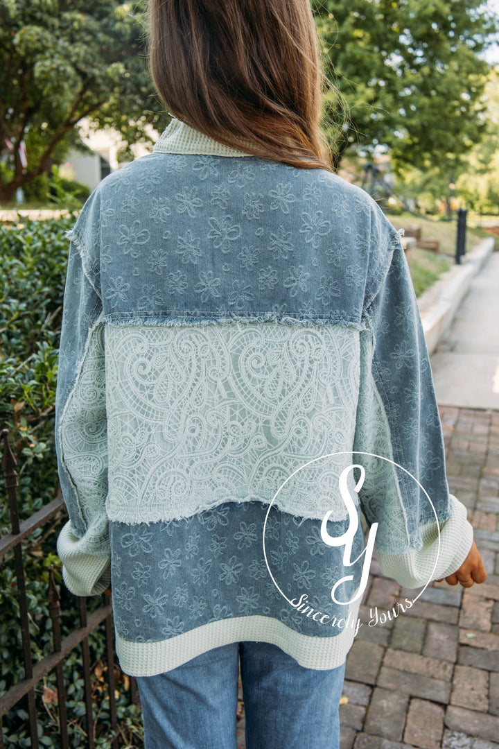 Roxanne's Flower Pullover- Denim Multi