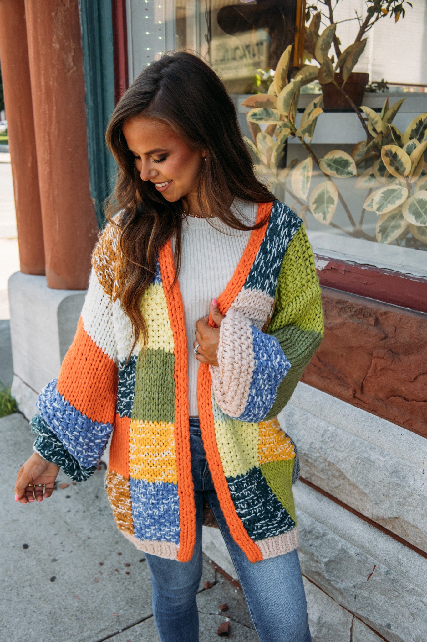 Blocking It Out Cardigan - Orange Multi