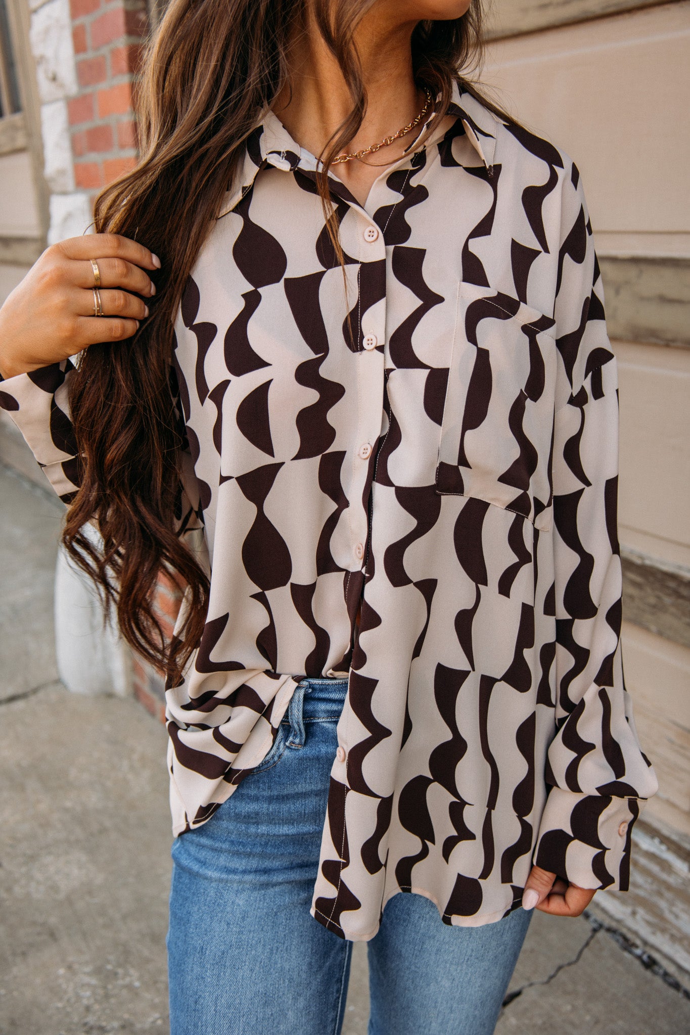 At the Office Top - Taupe/Brown