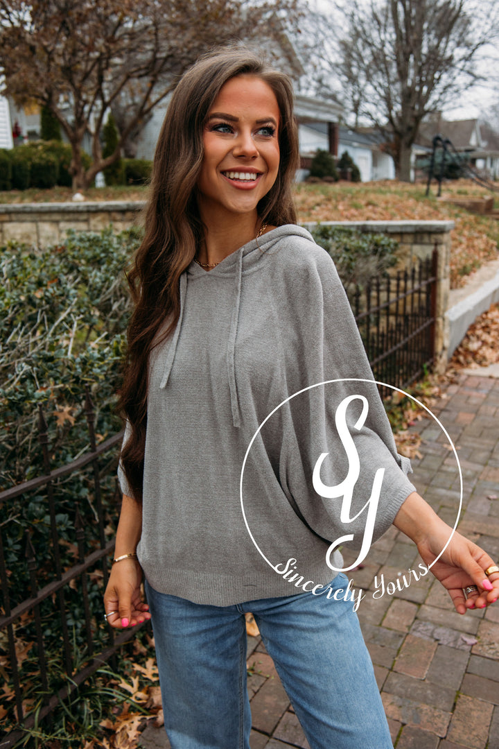 Barefoot Dreams: CozyChic Ultra Lite® Bell Sleeve Hoodie -Pewter