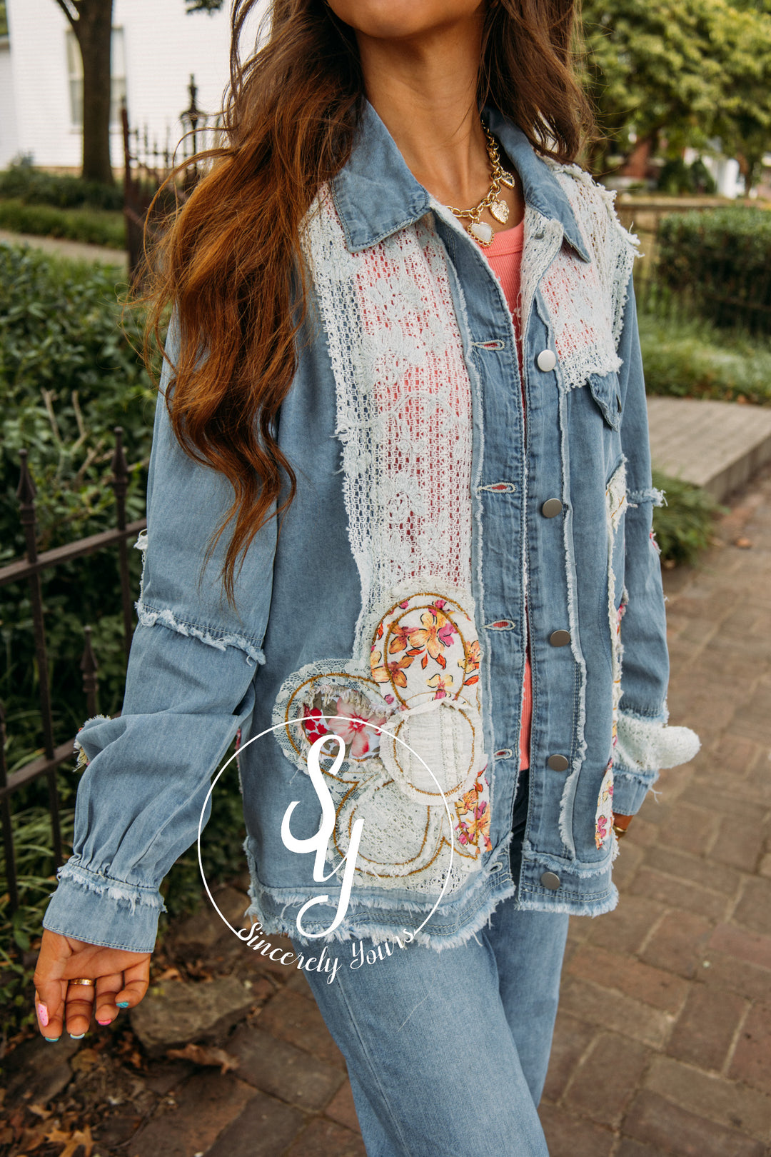 Floral Peace Jacket - Denim
