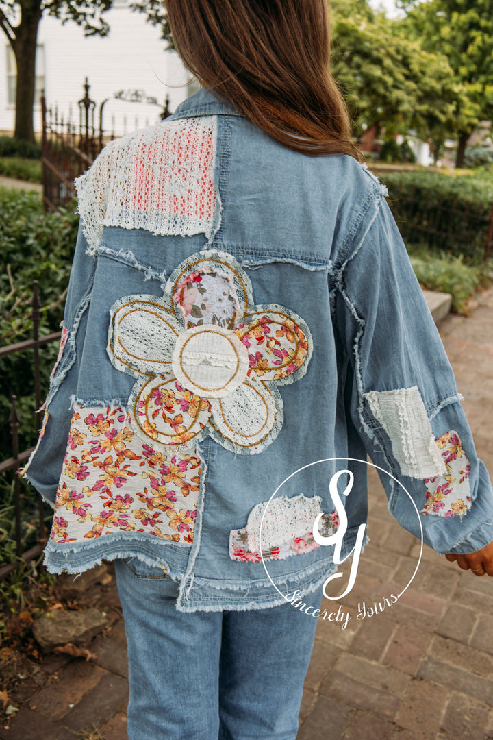 Floral Peace Jacket - Denim