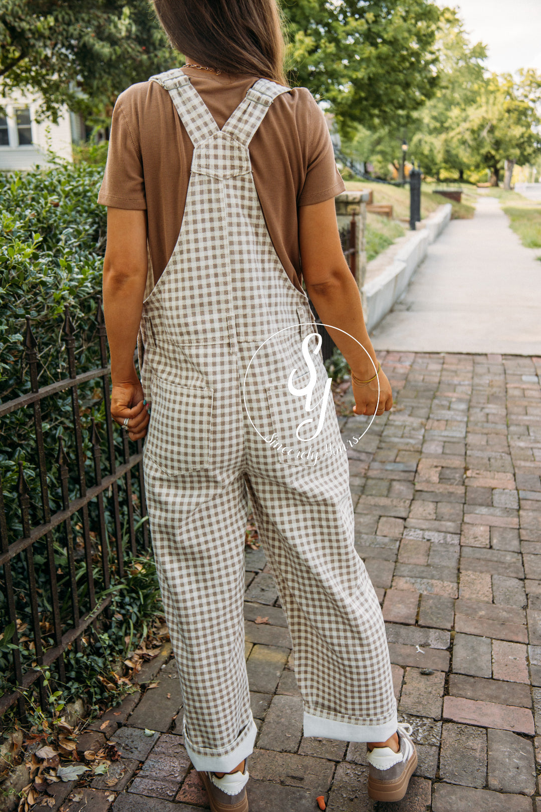 Checkered Love Overalls-Cream/Taupe