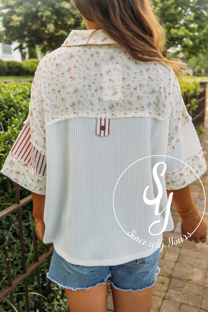 Saltwater Sunrise Top- White Combo