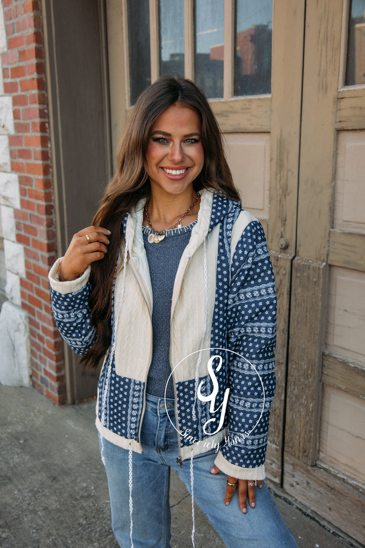 Floral Feels Navy Coat - Navy/Butter