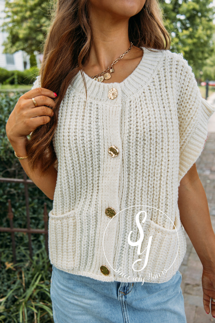 Gold Buckle Sweater- Cream