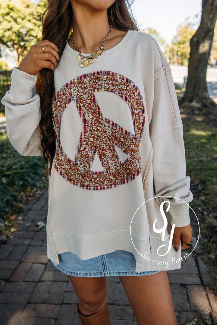 Peace Filled Top - Bone