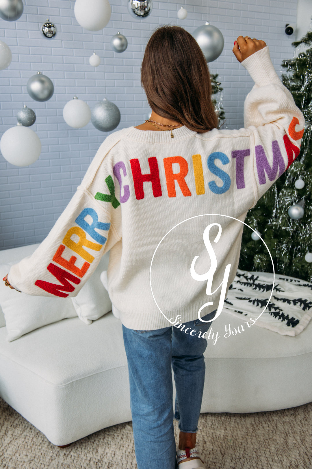 Colorful Christmas Sweater - Ivory/Multi