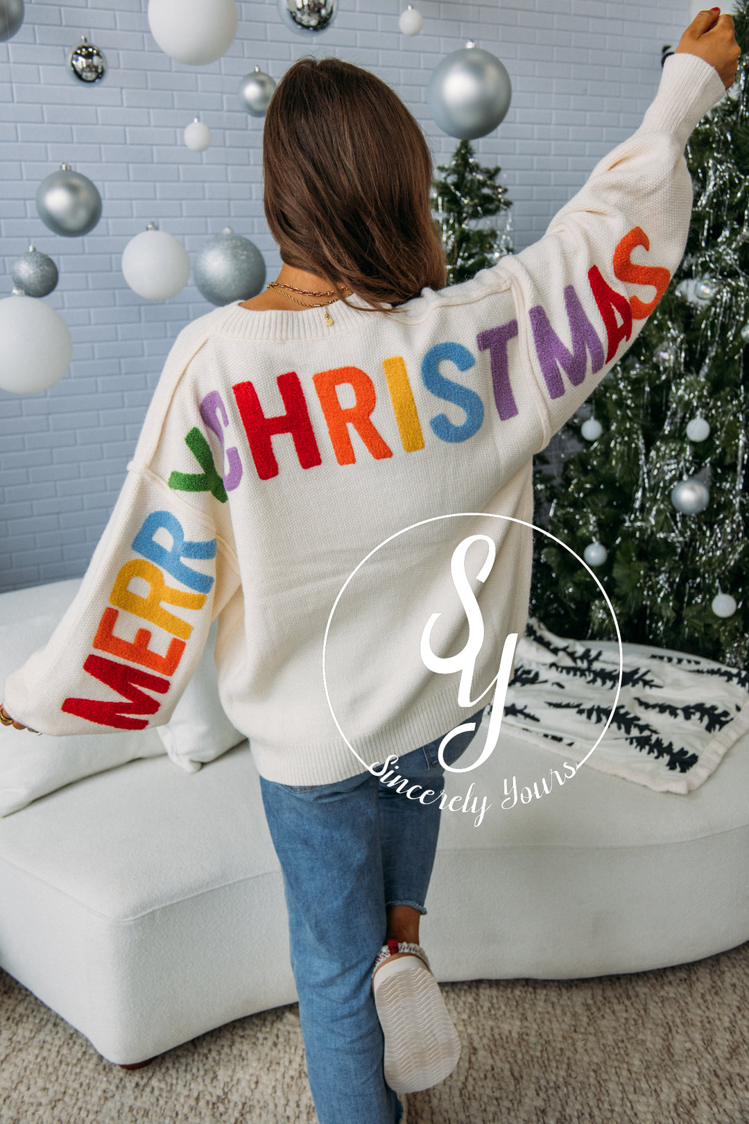 Colorful Christmas Sweater - Ivory/Multi