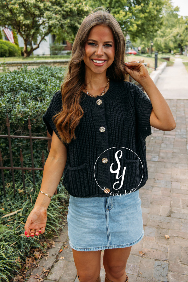 Gold Buckle Sweater- Black