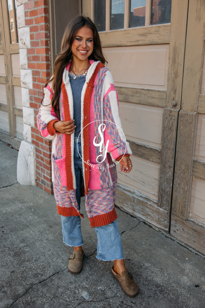 Pink Stripe Love Cardigan - Pink