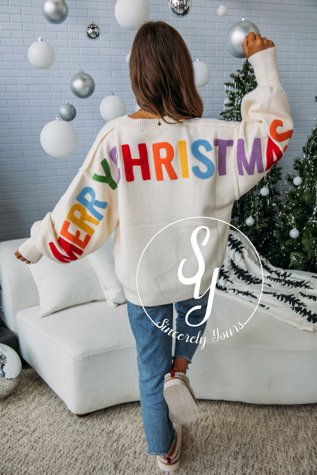 Colorful Christmas Sweater - Ivory/Multi