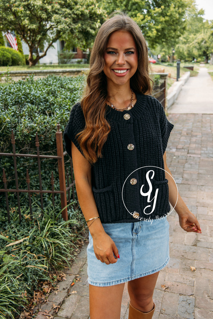 Gold Buckle Sweater- Black
