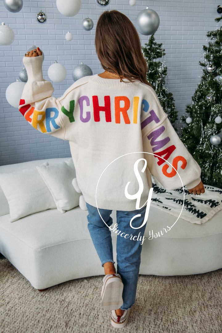 Colorful Christmas Sweater - Ivory/Multi