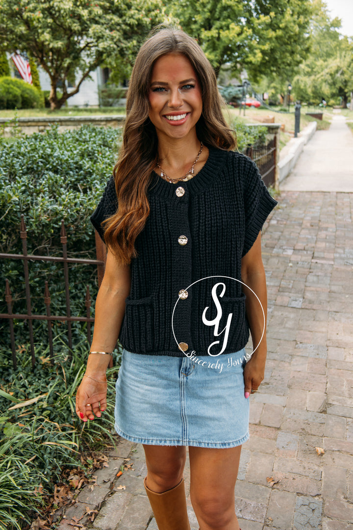 Gold Buckle Sweater- Black