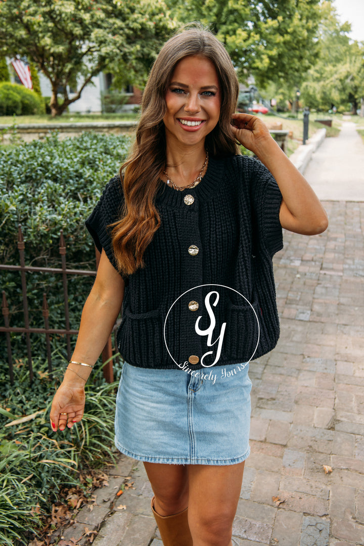 Gold Buckle Sweater- Black