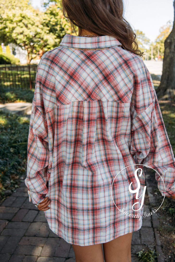 Flower Plaid Top - Red Combo