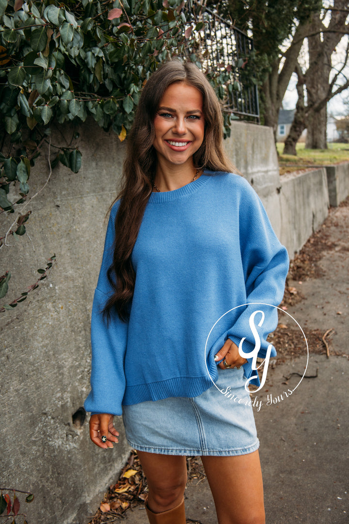 Small Town Cozy Sweater - Pacific