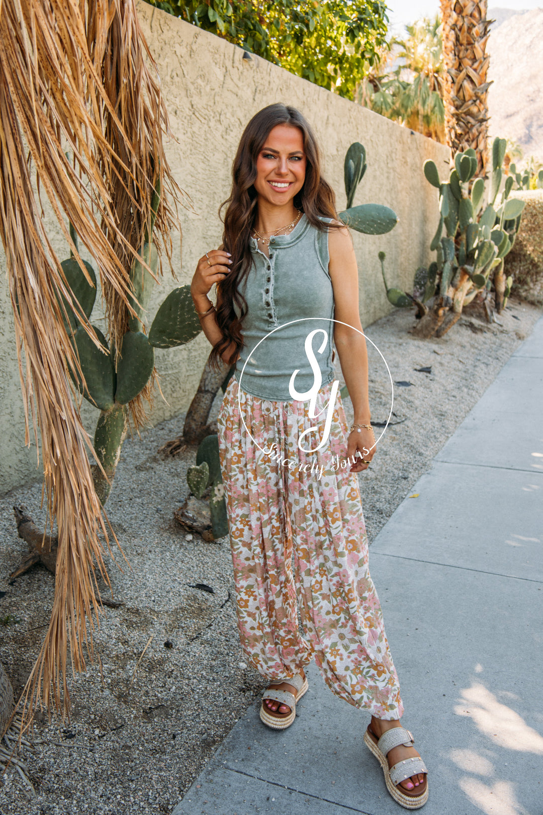 Simple Floral Joggers- Ivory Multi