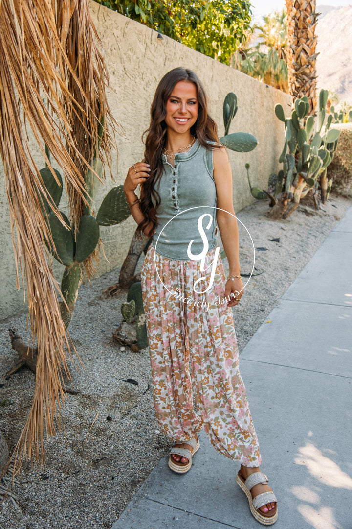 Simple Floral Joggers- Ivory Multi