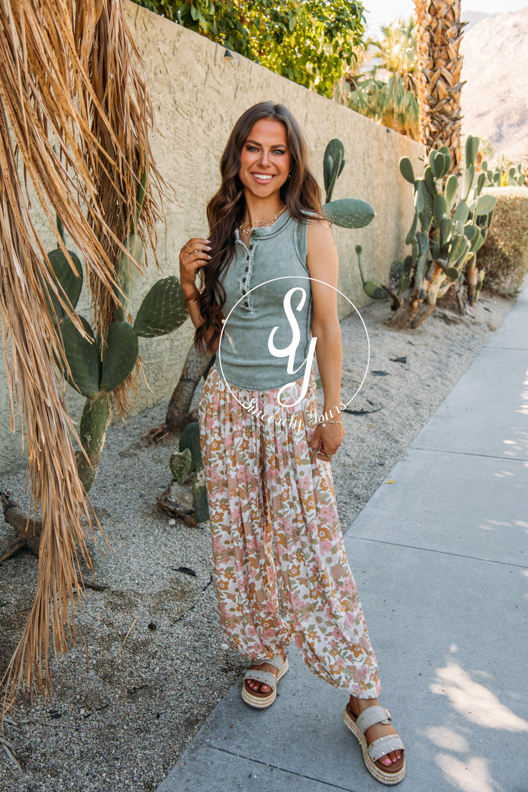 Simple Floral Joggers- Ivory Multi