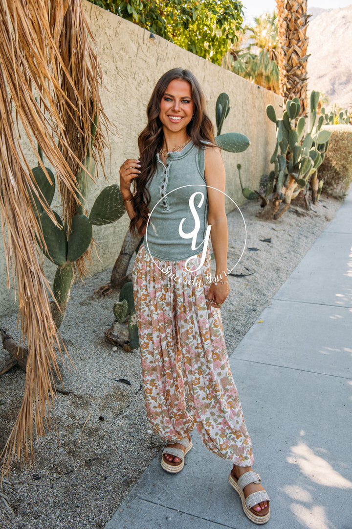 Simple Floral Joggers- Ivory Multi