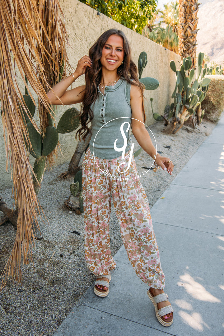 Simple Floral Joggers- Ivory Multi