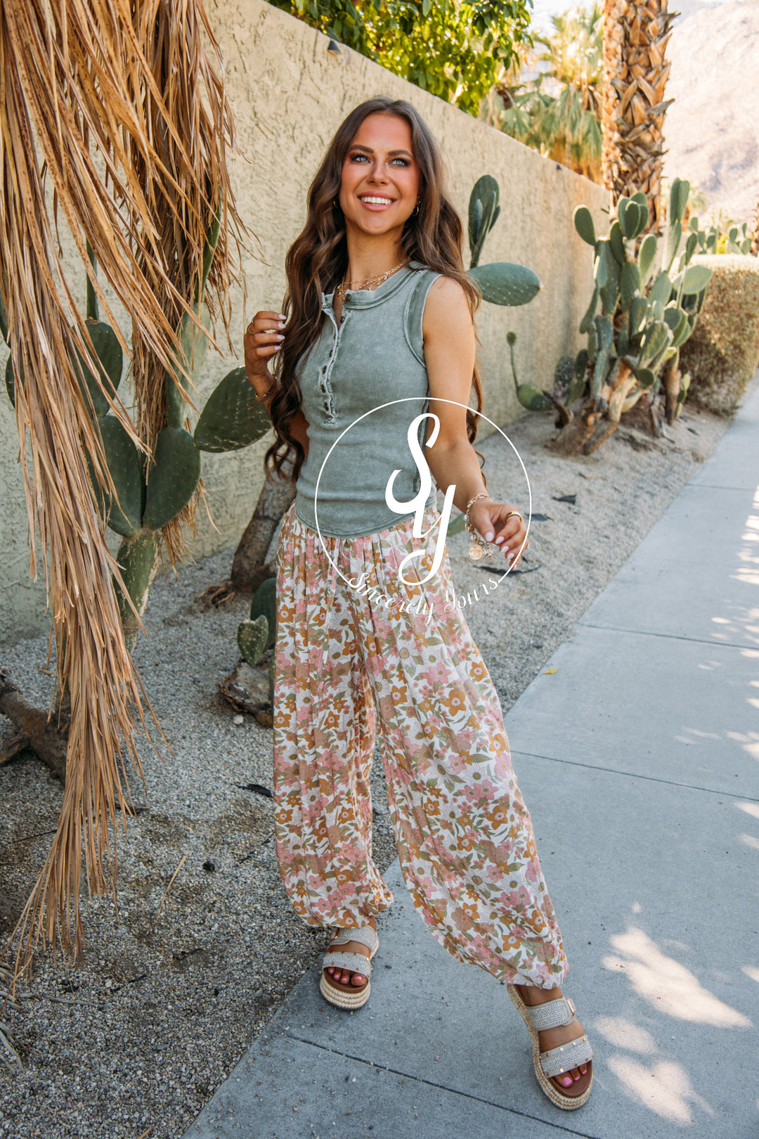 Simple Floral Joggers- Ivory Multi