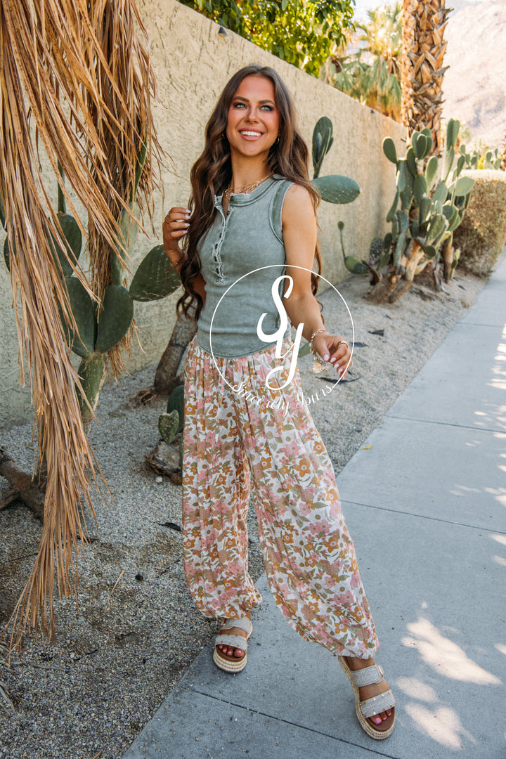 Simple Floral Joggers- Ivory Multi